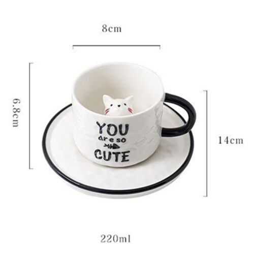 Cute Cat Relief Ceramics Mug With Tray Coffee Milk Tea Handle Porcelain Cup Novelty Gifts